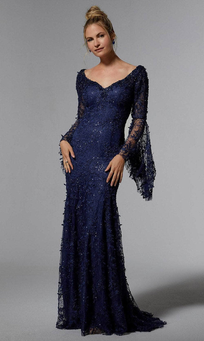 MGNY by Mori Lee 72930 - Allover Lace Evening Dress Evening Dresses 00 / Sapphire