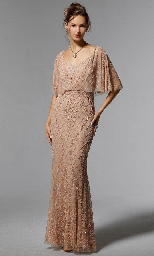 MGNY By Mori Lee 72932 - Beaded Flutter Sleeve Evening Dress