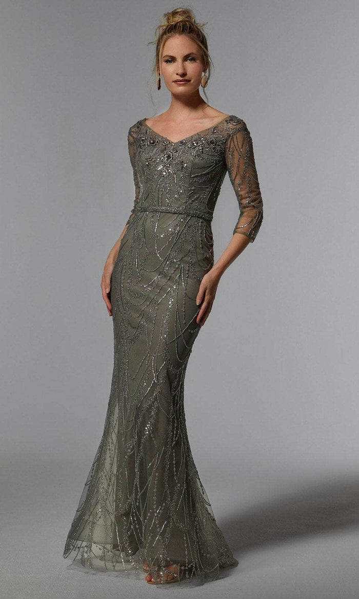 Luxury Dubai   Saudi Arabic Silver Nude Beaded Mermaid Evening Dress Gown for Formal Occasion LA72800 main image 1