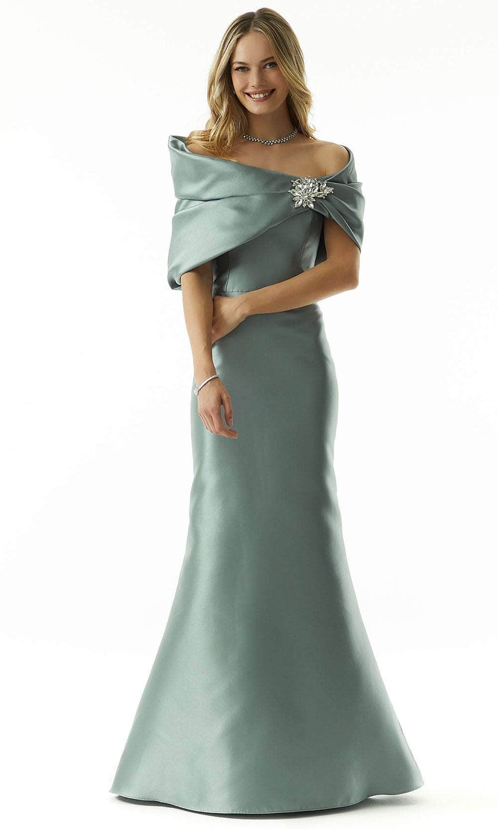 mori lee sage bridesmaid dresses Silky Satin Bridesmaid Dress with Illusion Back