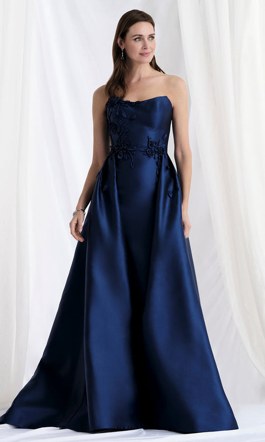 MGNY By Mori Lee 73155 - Mikado Strapless Gown with Floral Appliques