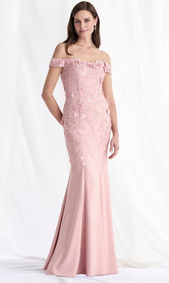 MGNY By Mori Lee 73184 - Off Shoulder Floral Embroidered Crepe Gown