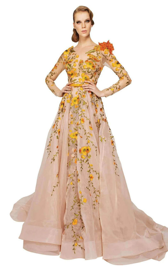 MNM Couture 2401 - Cold Shoulder Embroidered Gown