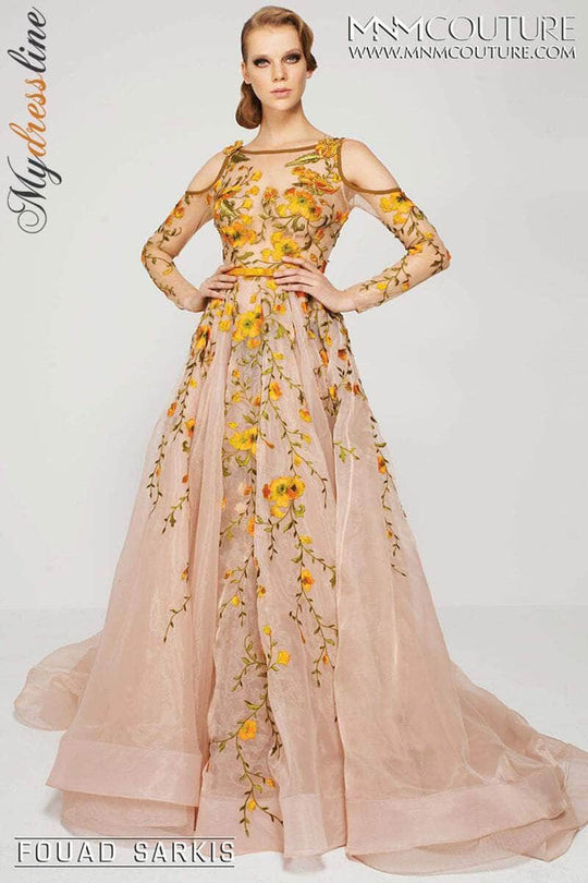 MNM Couture 2401 - Cold Shoulder Embroidered Gown