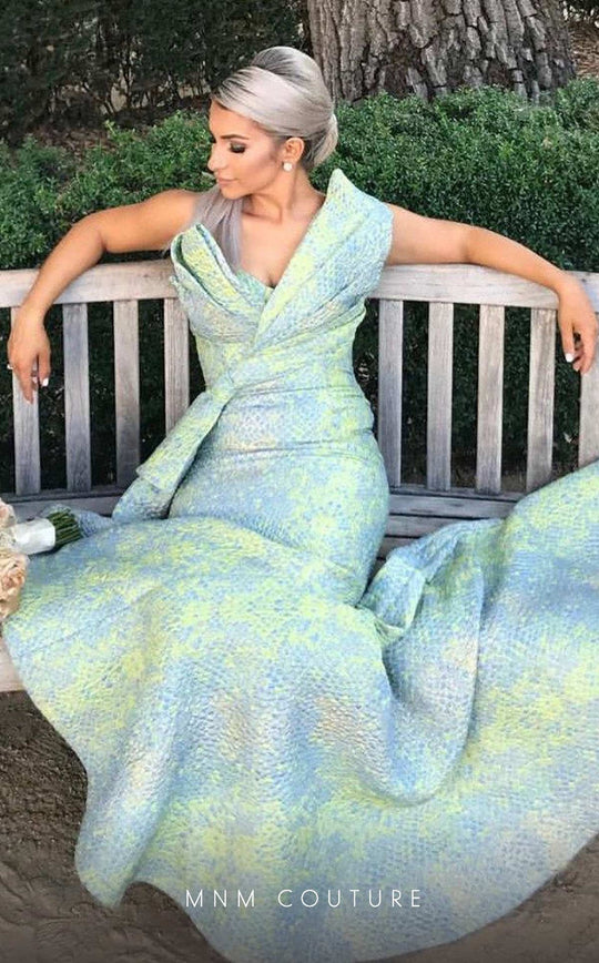 MNM Couture - 2425 Scale-like Asymmetric Mermaid Dress