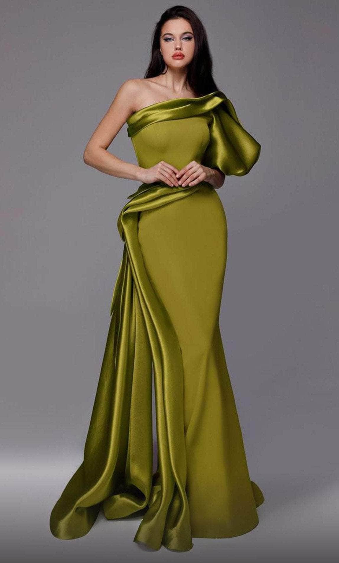 MNM Couture 2722 - Puffed Sleeve Asymmetric Evening Gown β Couture Candy