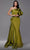 MNM COUTURE 2722 - Puffed Sleeve Asymmetric Evening Gown Special Occasion Dress 4 / Olive