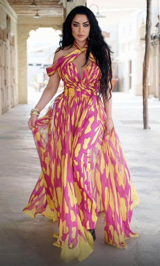 MNM Couture 2734 - Off Shoulder Jumpsuit With Overskirt
