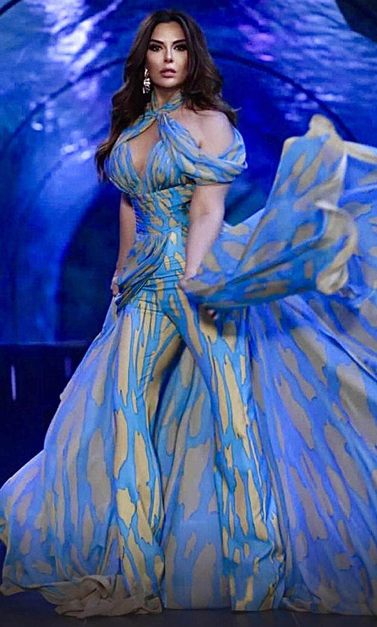 MNM Couture 2734 - Off Shoulder Jumpsuit With Overskirt