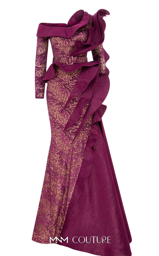 MNM Couture 2735 - Asymmetric Beaded Lace Evening Gown