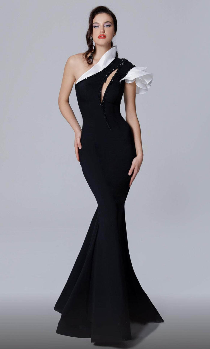 MNM Couture 2736 - Chiseled Mermaid Asymmetrical Dress Evening Dresses 4 / Black/White