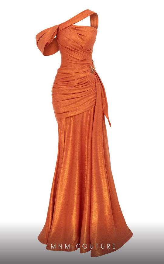 MNM Couture 2792 - Asymmetric Metallic Crepe Gown