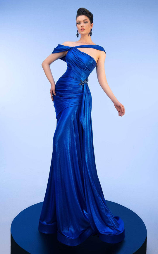 MNM Couture 2792 - Asymmetric Metallic Crepe Gown