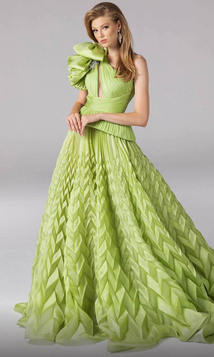 MNM Couture 2799 - Pleat Ornate A-Line Dress Evening Dresses 4 / Pistache