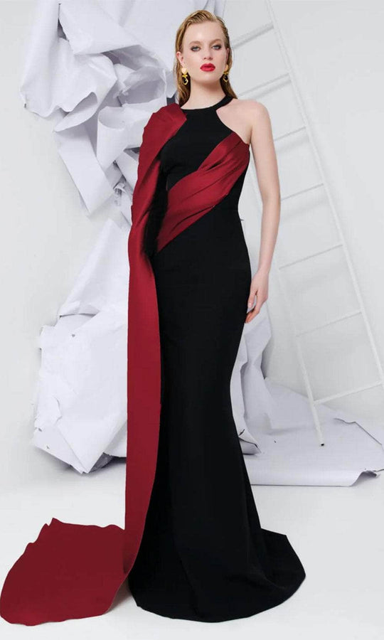 MNM Couture E0072 - One Shoulder Long Cape Evening Gown