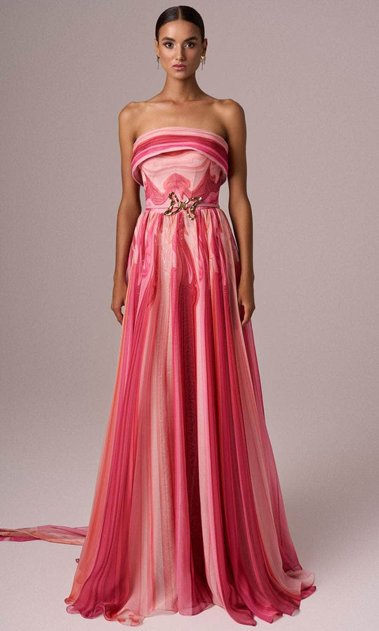MNM Couture E0079 - Strapless Printed A-Line Gown