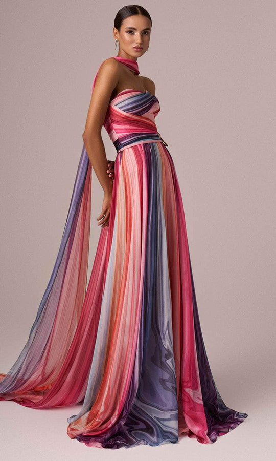 MNM Couture E0080 - Striped Strapless A-line Gown