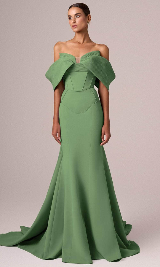 MNM Couture E0085 - Off Shoulder Dress with Overskirt