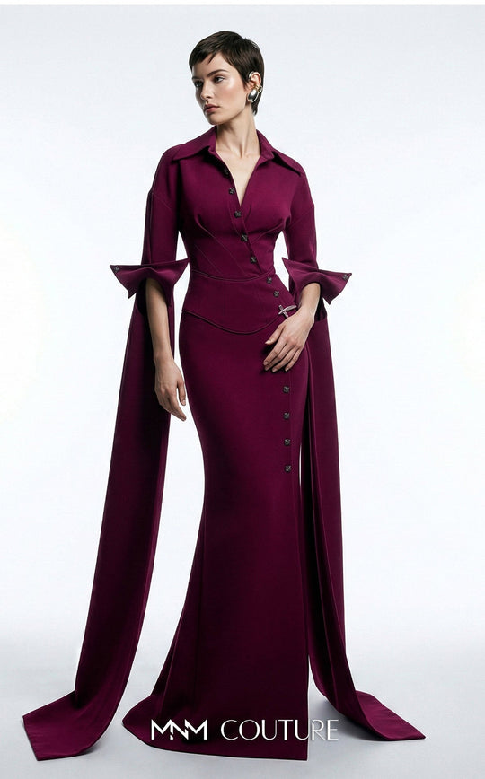 MNM Couture E0094 - Collared V-Neck Column Dress