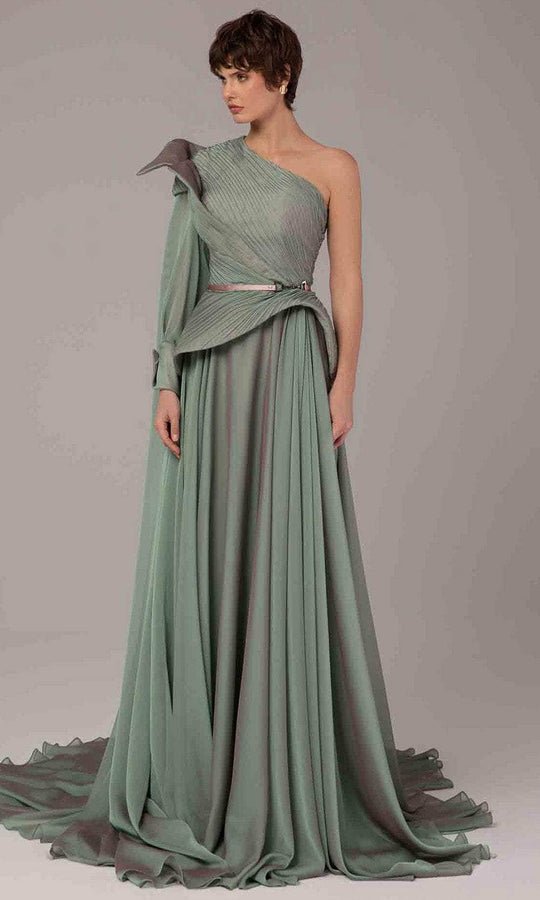 MNM Couture E0097 - One Shoulder A-Line Pleated Gown