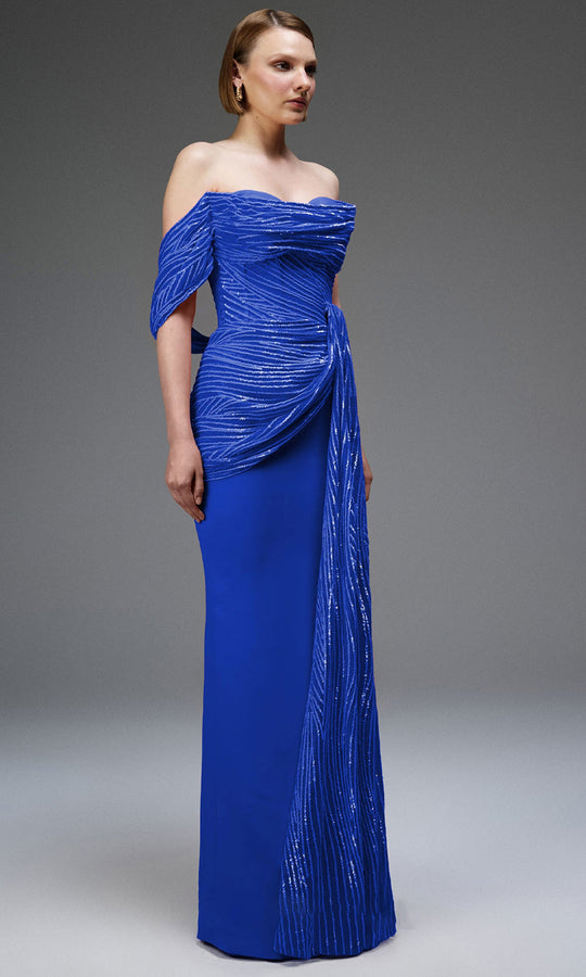 MNM Couture E0104 - Sequined Organza Sweetheart Evening Gown
