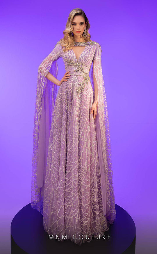 MNM Couture F02806 - Cape Sleeve Front Cutout Evening Gown