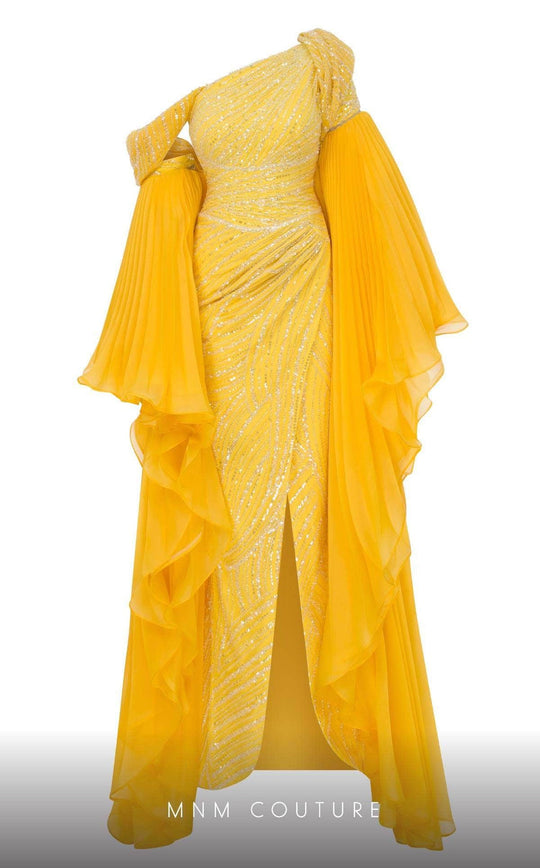 MNM Couture F02816A - Detachable Sleeve Asymmetric Evening Gown