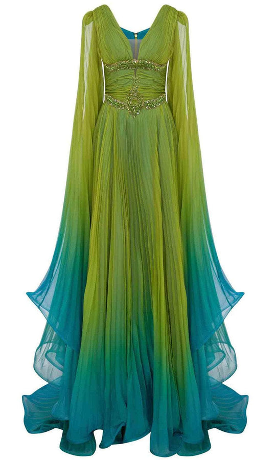 MNM Couture F02847 - Cape Sleeve Ombre A-Line Gown