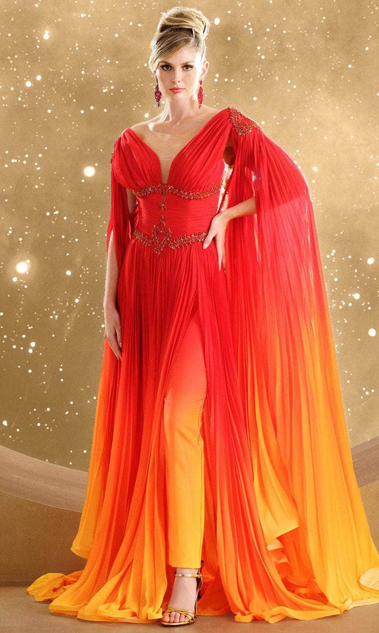 MNM Couture F02847 - Cape Sleeve Ombre A-Line Gown