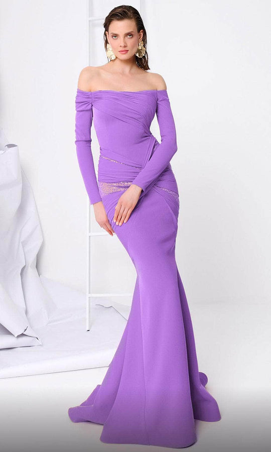 MNM Couture F02848 - Long Sleeve Weaved Evening Gown