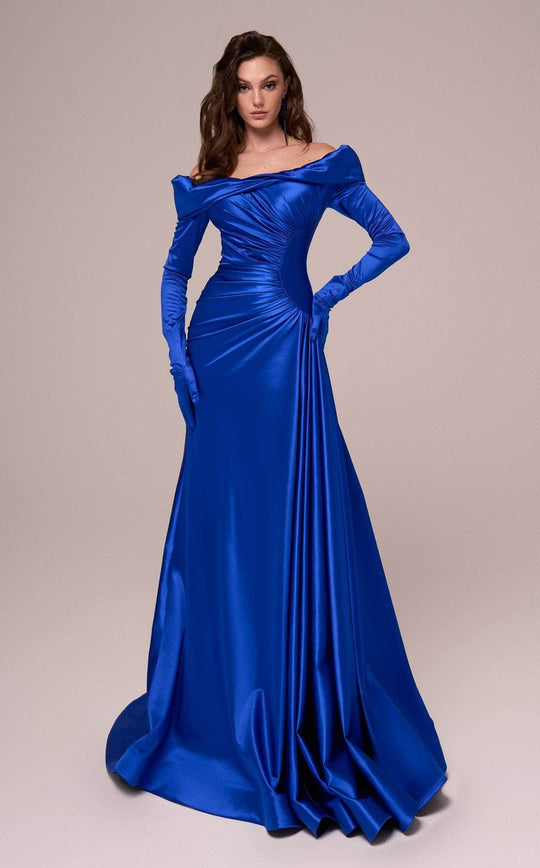 MNM Couture F02851 - Ruched Ornate Sheath Evening Gown