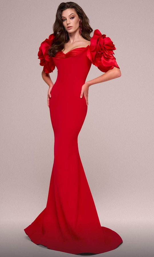 MNM Couture F02886 - 3D Floral Short Sleeve Evening Gown