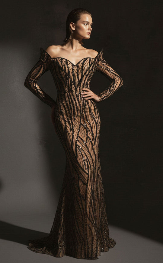 MNM Couture F02900 - Off Shoulder Embellished Long Gown