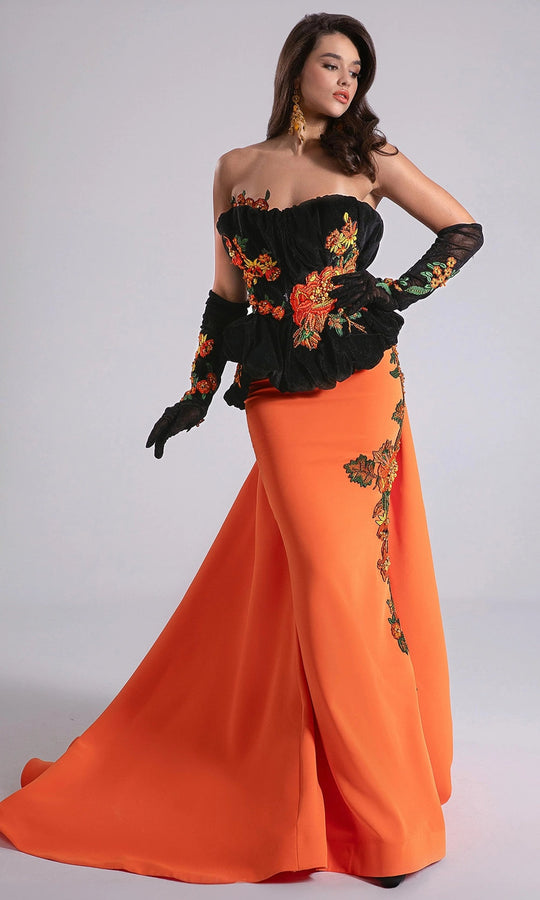 MNM Couture F02902 - Embroidered Peplum Strapless Gown