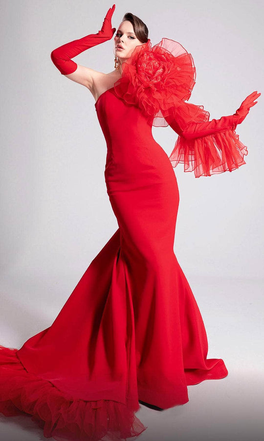 MNM Couture F02906 - One Shoulder Mermaid Gown with Ruffles