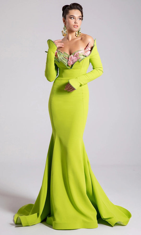 MNM Couture F02908 - Off Shoulder Embroidered Mermaid Gown