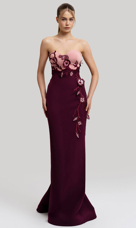 MNM Couture F02917 - Sweetheart Sheth Gown with Floral Accents