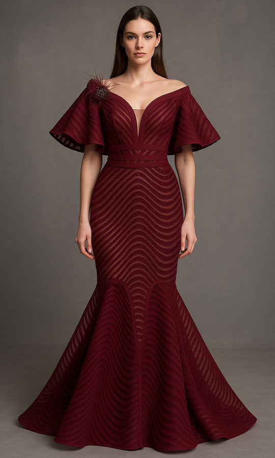 MNM Couture F02925 - Sheer Panel Off Shoulder Mermaid Gown