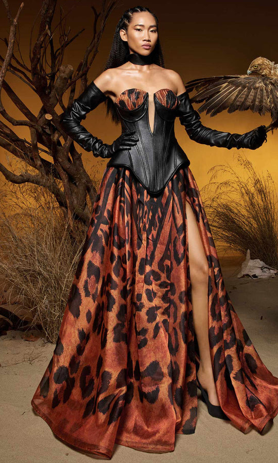 MNM COUTURE F02952 - Leather Corset A-Line Evening Gown
