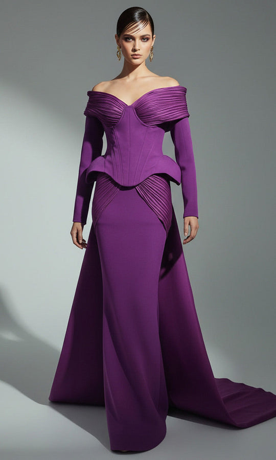 MNM COUTURE F02972A - Long Sleeve Double Skirt Evening Dress