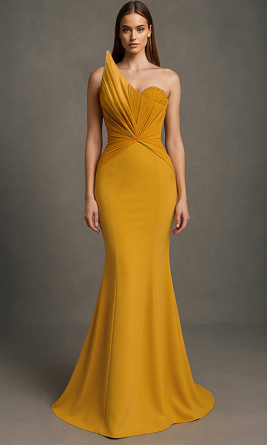 MNM Couture F03100 - Beaded Bust One Shoulder Evening Gown