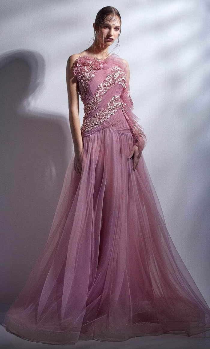 MNM COUTURE G1283 - Ruched Strapless Prom Gown Evening Dresses 0 / Pink