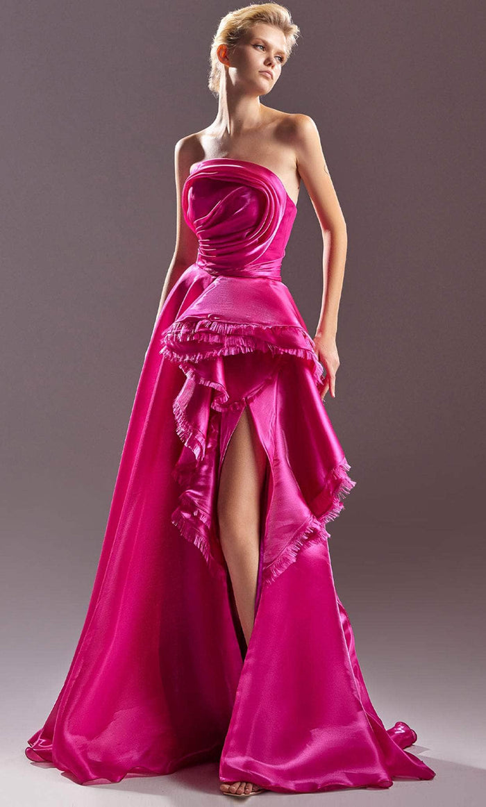 MNM COUTURE G1514 - Ruffled A-line Evening Dress Prom Dress 0 / Fuchsia