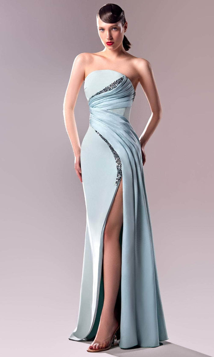MNM Couture G1608 - Strapless Crystal Bead Embellished Gown Prom Dresses 0 / Blue