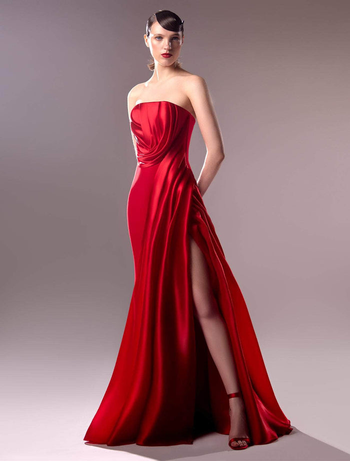 MNM Couture G1610 - Draped Strapless Evening Gown Evening Dresses 0 / Red