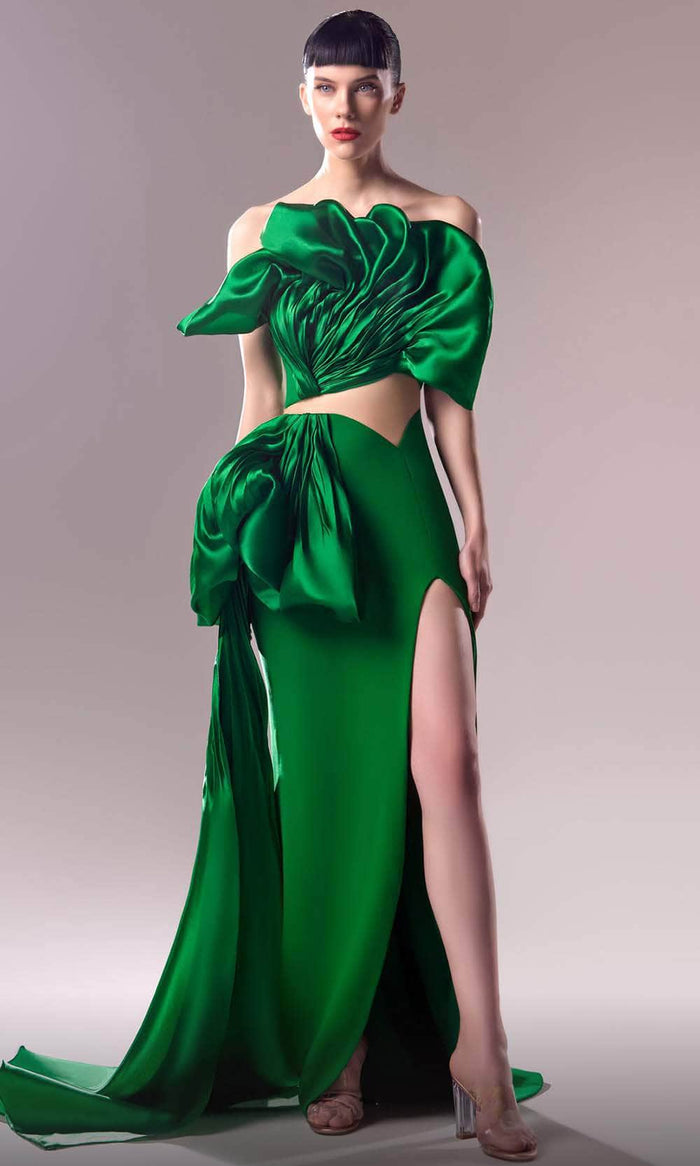 MNM Couture G1614 - Ruffled Cutout Evening Dress Evening Dresses 0 / Green