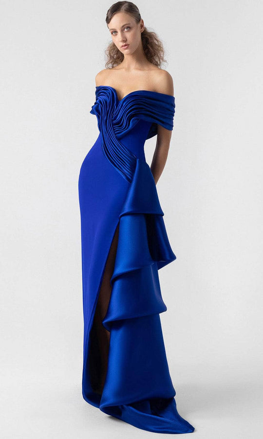 MNM Couture G1905 - Off Shoulder Gown with Ruffle Slit