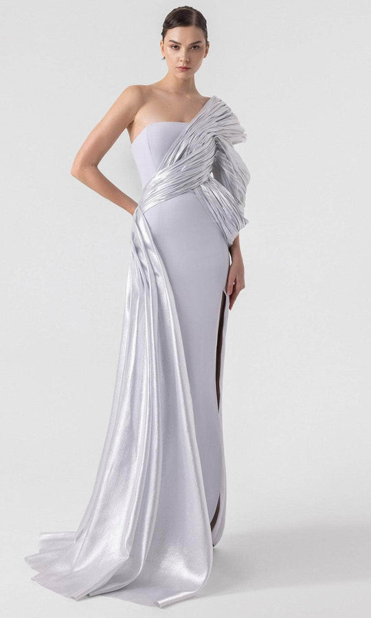MNM Couture G1907 - One Shoulder Metallic Drape Gown