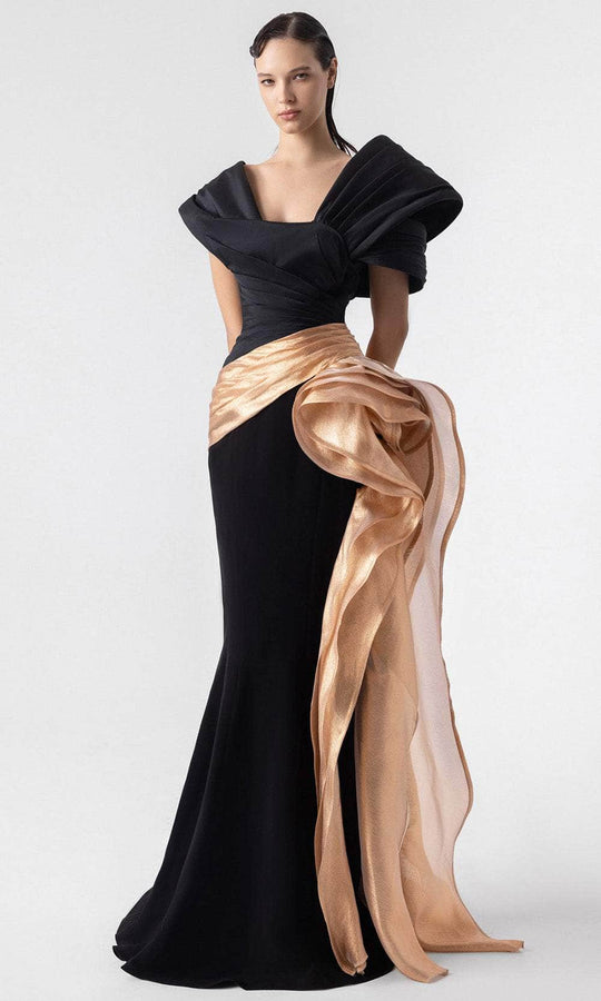 MNM Couture G1910 - Pleated Short Sleeve Draped Gown