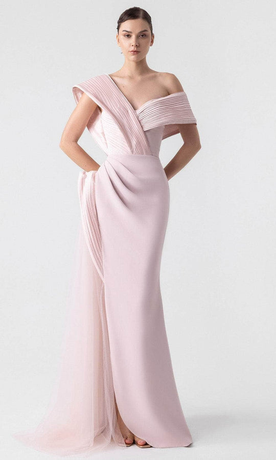 MNM Couture G1929 - Pleated Off Shoulder V-Neck Gown